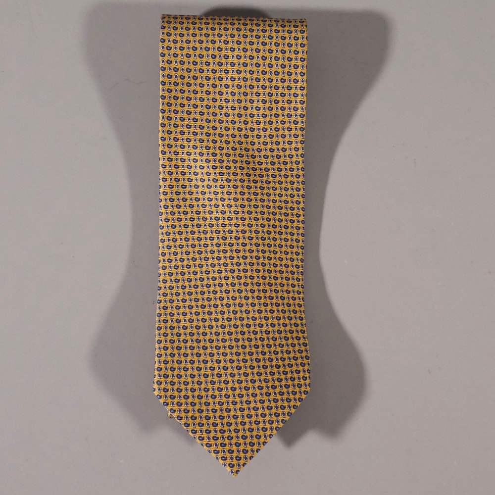 Barneys New York Tie Mens OS Yellow Blue Micro Paisley Silk Italy Hand Made
